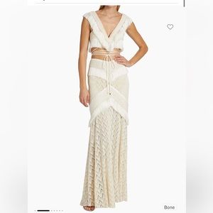 PatBo Fringe Trim and Lace Crop Top and Maxi Skirt